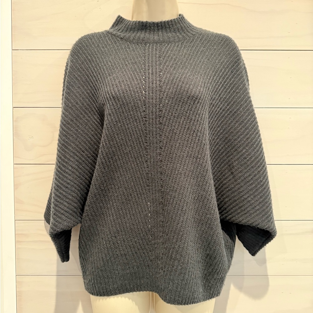 R Label Wool Cashmere Ribbed Mock Neck Sweater XS Dark Forest Green